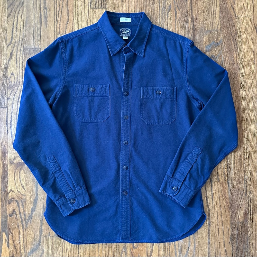 J.Crew Midweight Chamois Classic Fit Work Shirt Shirt in “Harbor Blue” Size M